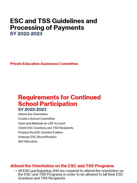 ESC and TSS Guidelines and Processing of Payments .